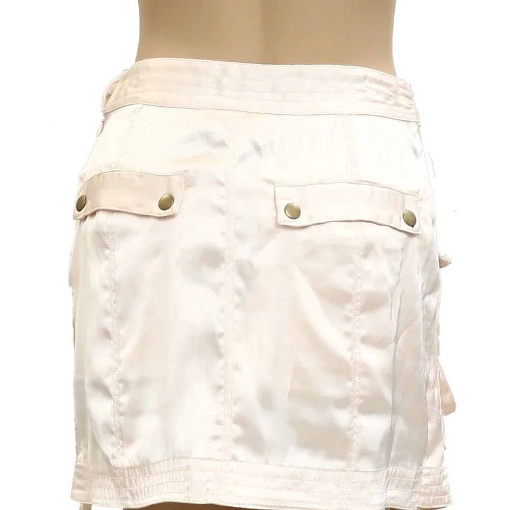 By Anthropologie Silky Satin Cargo Utility Mini Skirt Party Pink S-4 NWT 281677